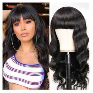 Long Wavy Black Hair Wig With Bangs - Back Length